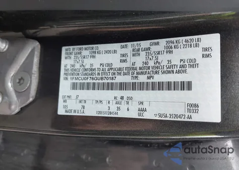 2016 Ford Escape S from USA, damaged, VIN 1FMCU0F76GUB70187